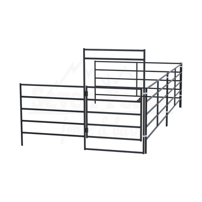 Steel fence panels Seven Peaks fence and barn logo