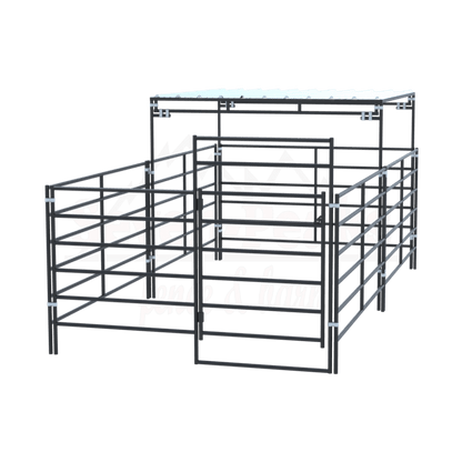 Steel corral panels with roof from Seven Peaks Fence & Barn.