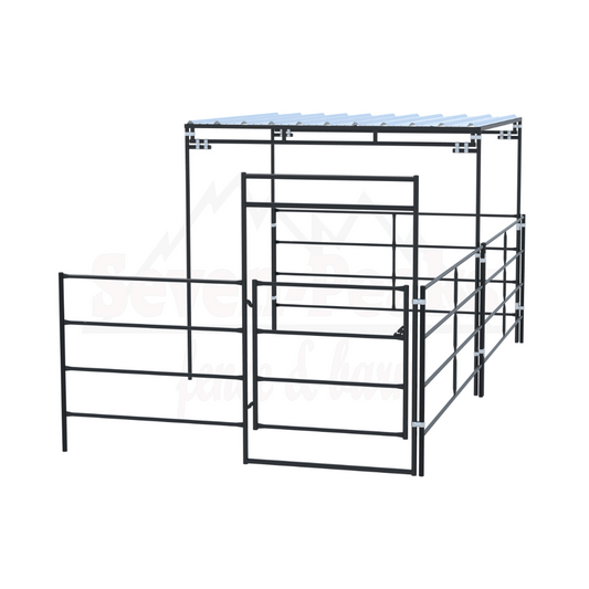 metal livestock pen with roof structure