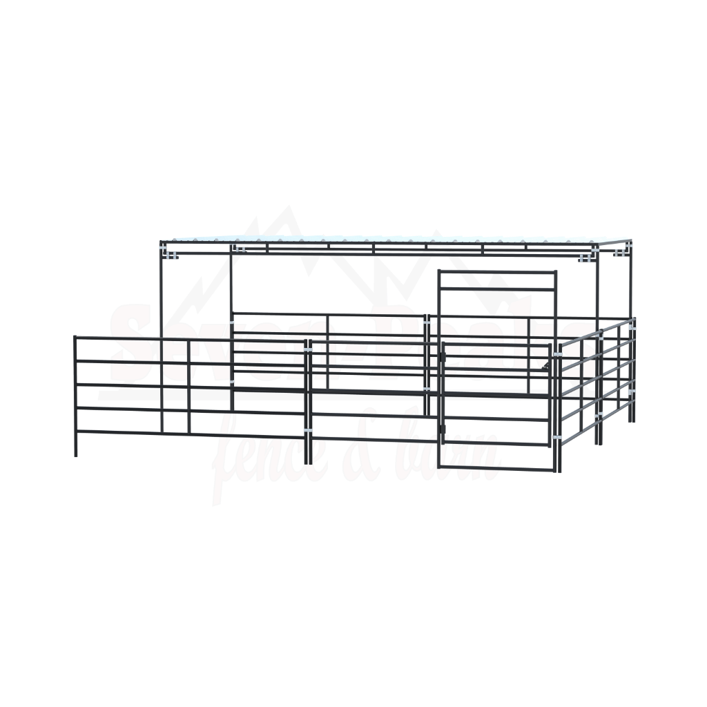metal livestock corral with roof