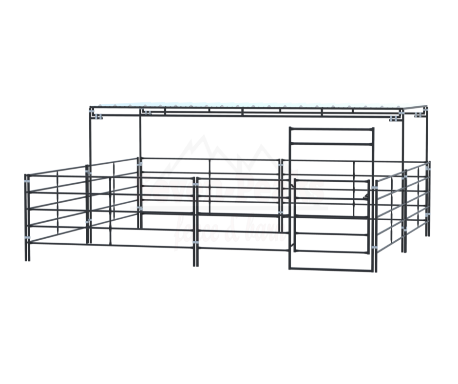 metal fence panels enclosure with gate and cover