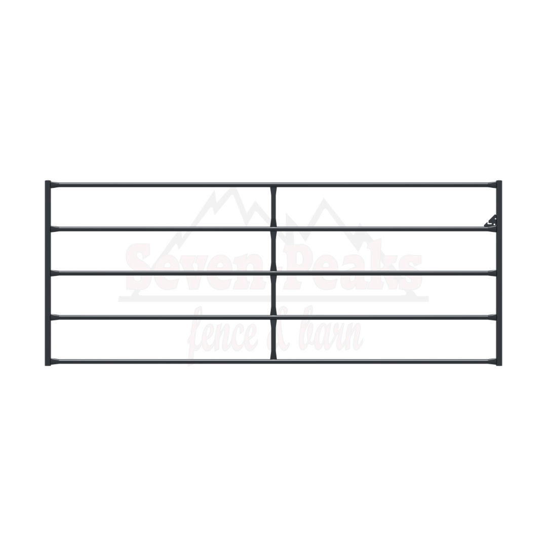 "metal farm gate with horizontal bars"