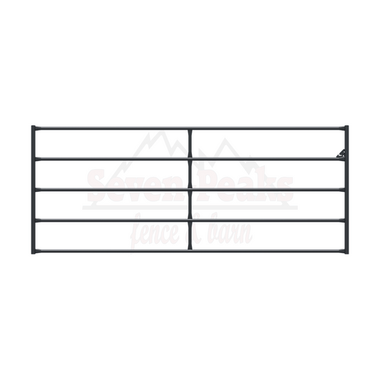 "metal farm gate with horizontal bars"