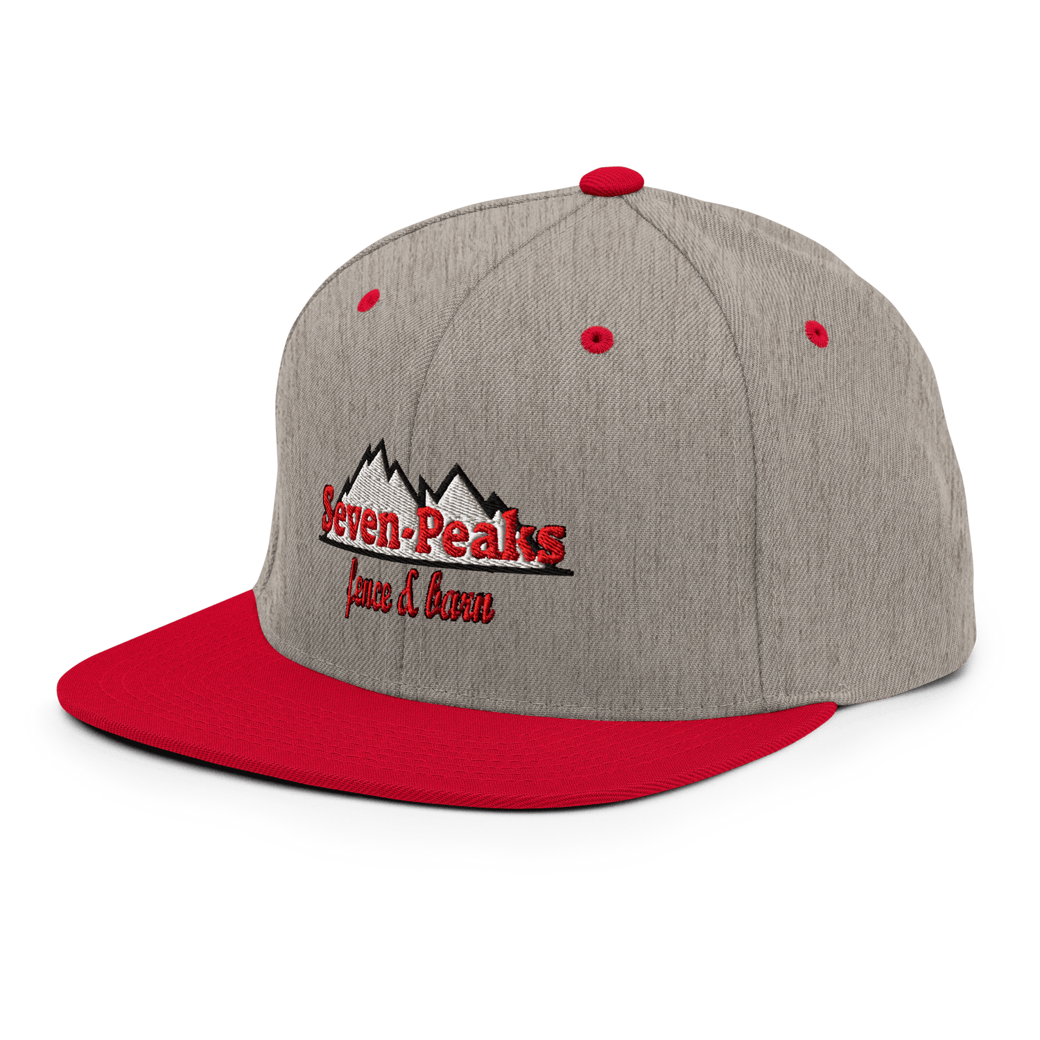 gray and red baseball cap seven peaks logo