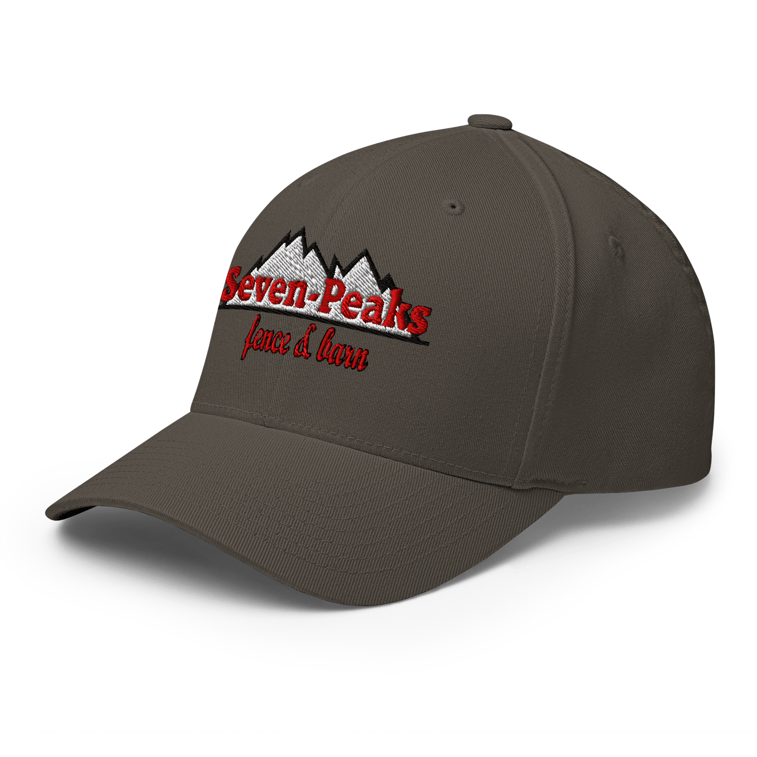 Brown cap with Seven Peaks logo embroidery.