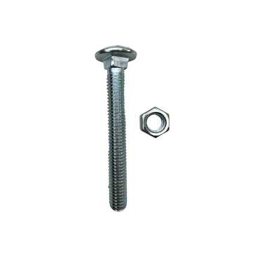 carriage bolt and hex nut on white background
