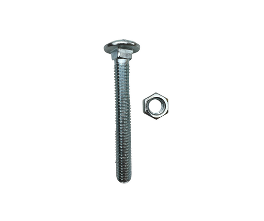 carriage bolt and hex nut on white background
