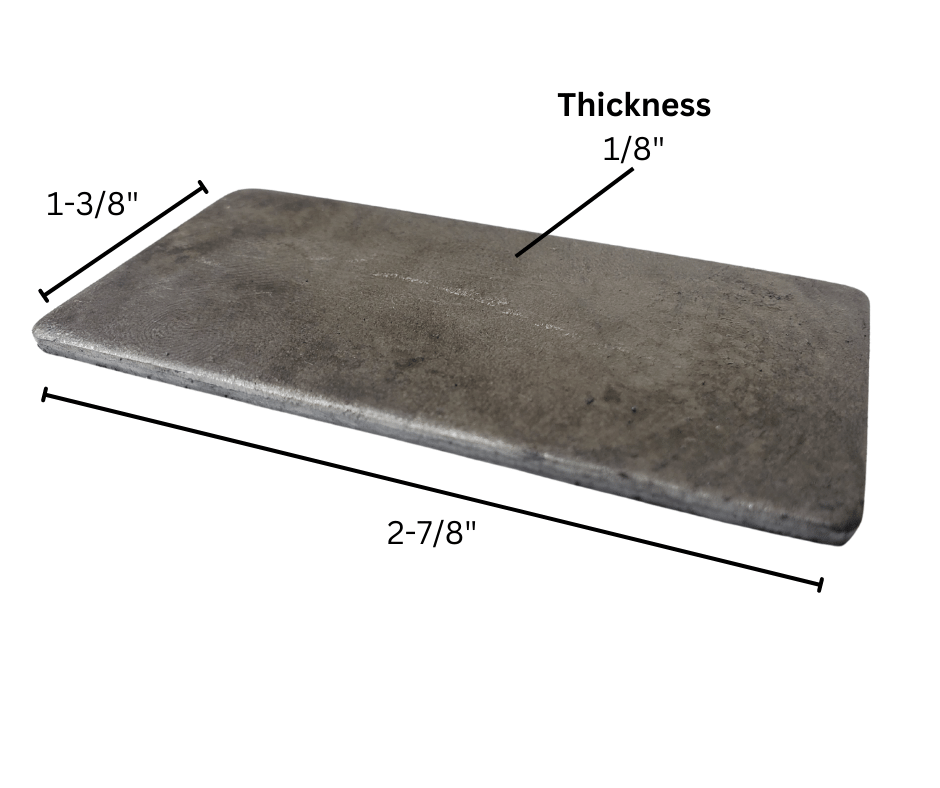 rectangular metal piece dimensions 1-3/8 inch by 2-7/8 inch thickness 1/8 inch