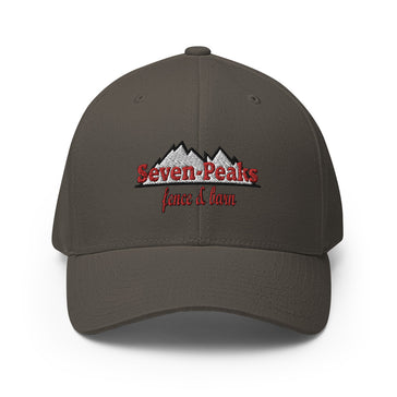 "Seven Peaks fence and lawn embroidered logo on black hat"
