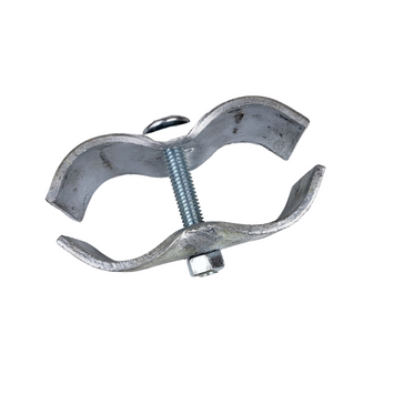 metal pipe clamp with bolt closeup
