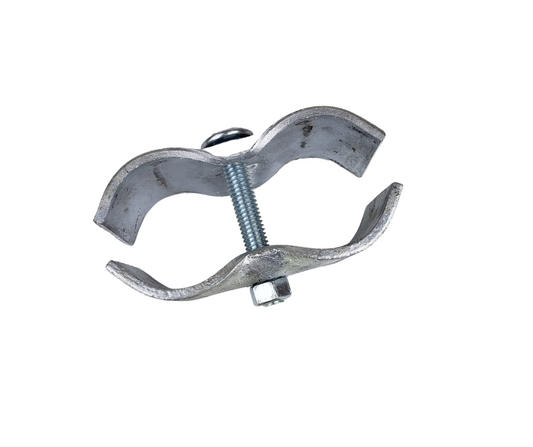 metal pipe clamp with bolt closeup