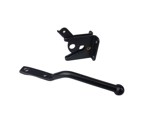 black metal bracket and lever assembly