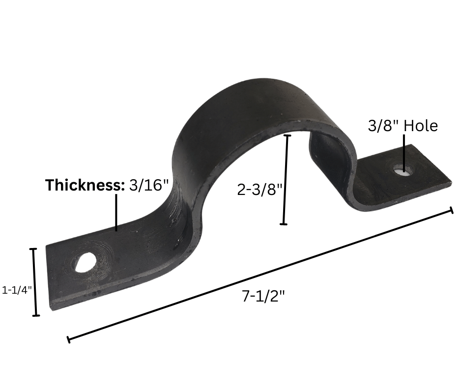 metal bracket with dimensions 7-1/2 inch length 3/16 inch thickness 3/8 inch hole