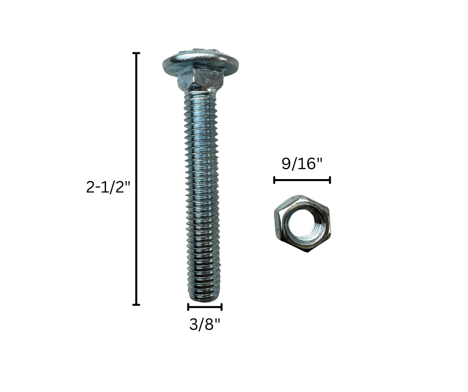 2-1/2 inch bolt with 3/8 inch diameter and 9/16 inch nut