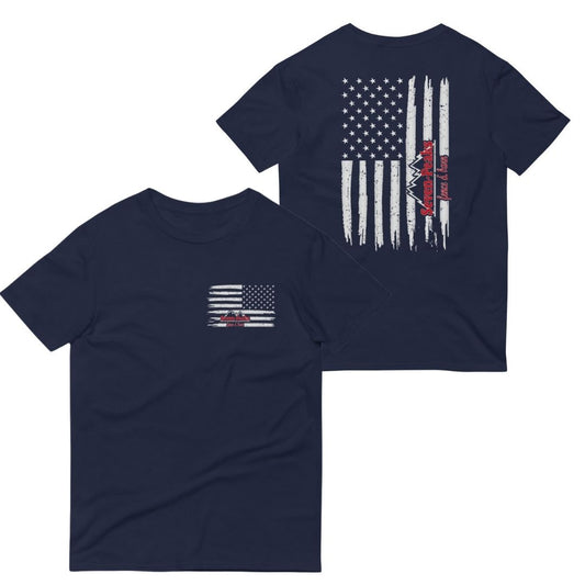 navy t-shirt american flag design vintage mountaineering theme
