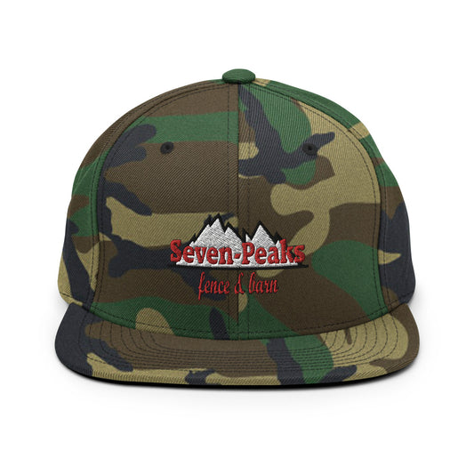 camo baseball cap seven peaks fence barn logo