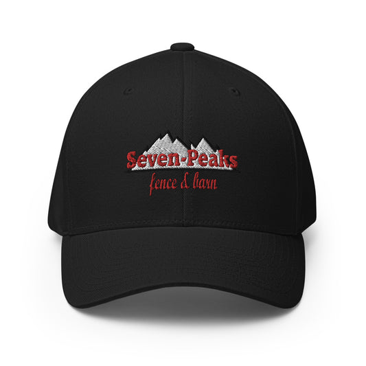 Black cap with Seven Peaks fence and lawn logo.