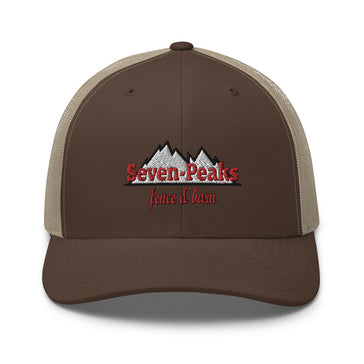 Brown cap with Seven Peaks Fence and Lawn logo