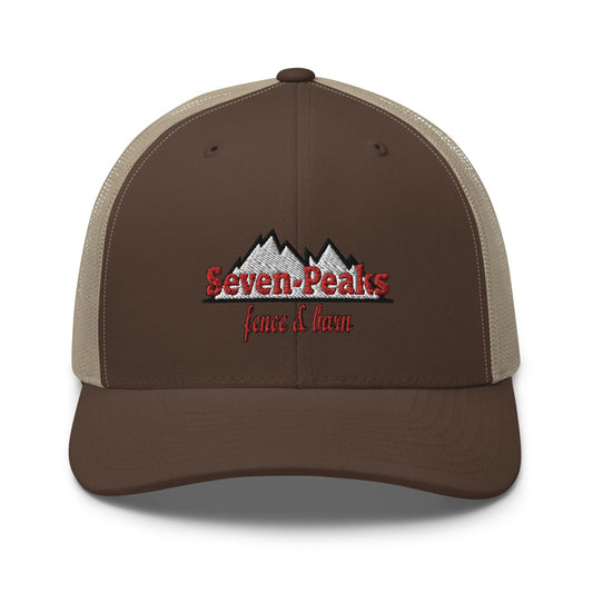 Brown cap with Seven Peaks Fence and Lawn logo