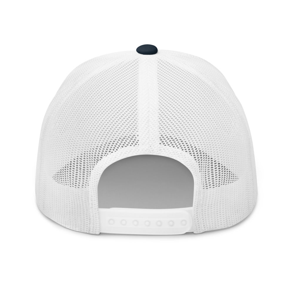 white mesh trucker hat back view