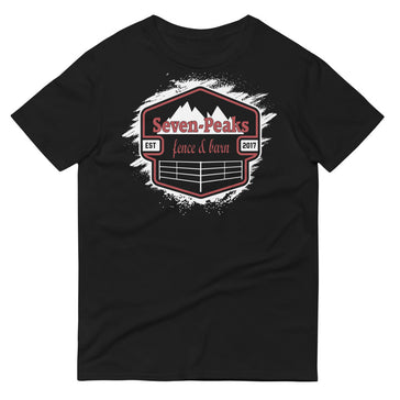 Black t-shirt with Seven Peaks logo design.