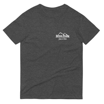 Gray t-shirt with Seven Peaks fence and barn logo