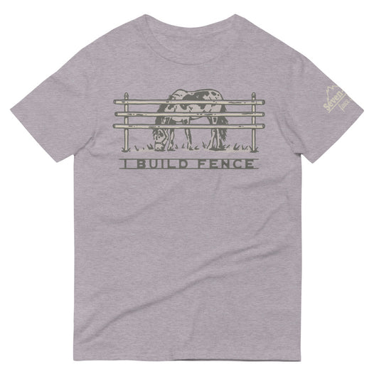 gray t-shirt horse fence design text "I Build Fence"