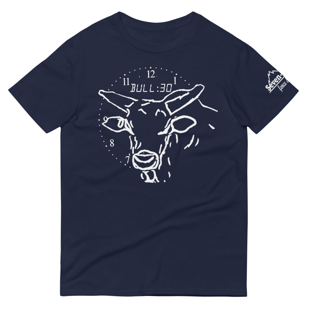Navy t-shirt with bull clock design