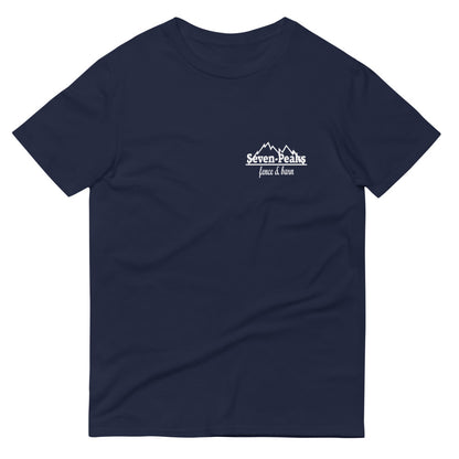 Navy blue t-shirt with Seven Peaks logo.