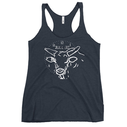 Racerback tank top with bull and clock design text "Bull:30"
