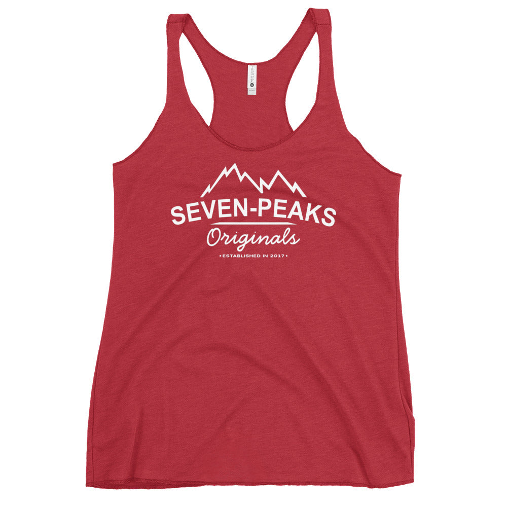 Red tank top with Seven-Peaks Originals logo.
