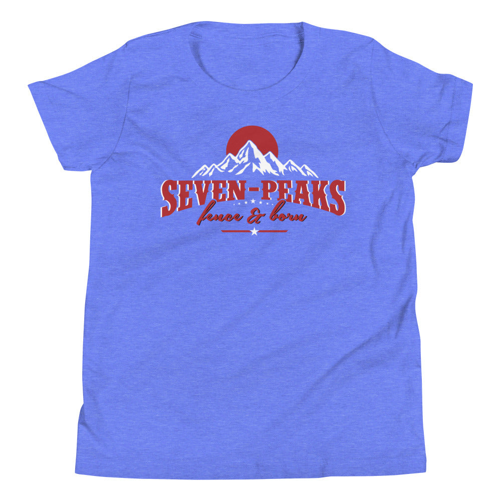 blue t-shirt seven peaks mountain graphic